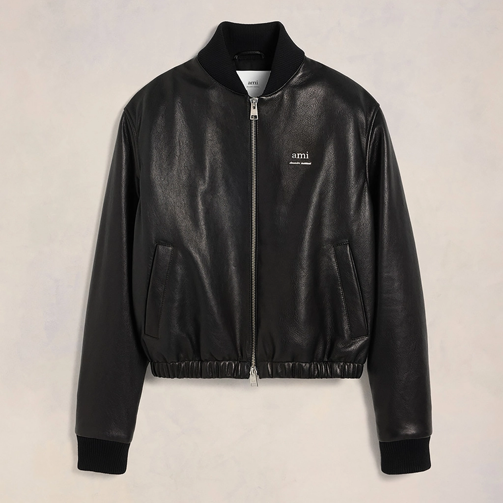 AMI Paris Padded Leather Biker Jacket - S